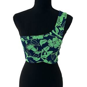 Zara Green & Navy Blue One Shoulder Crop Top - Size S - NWT